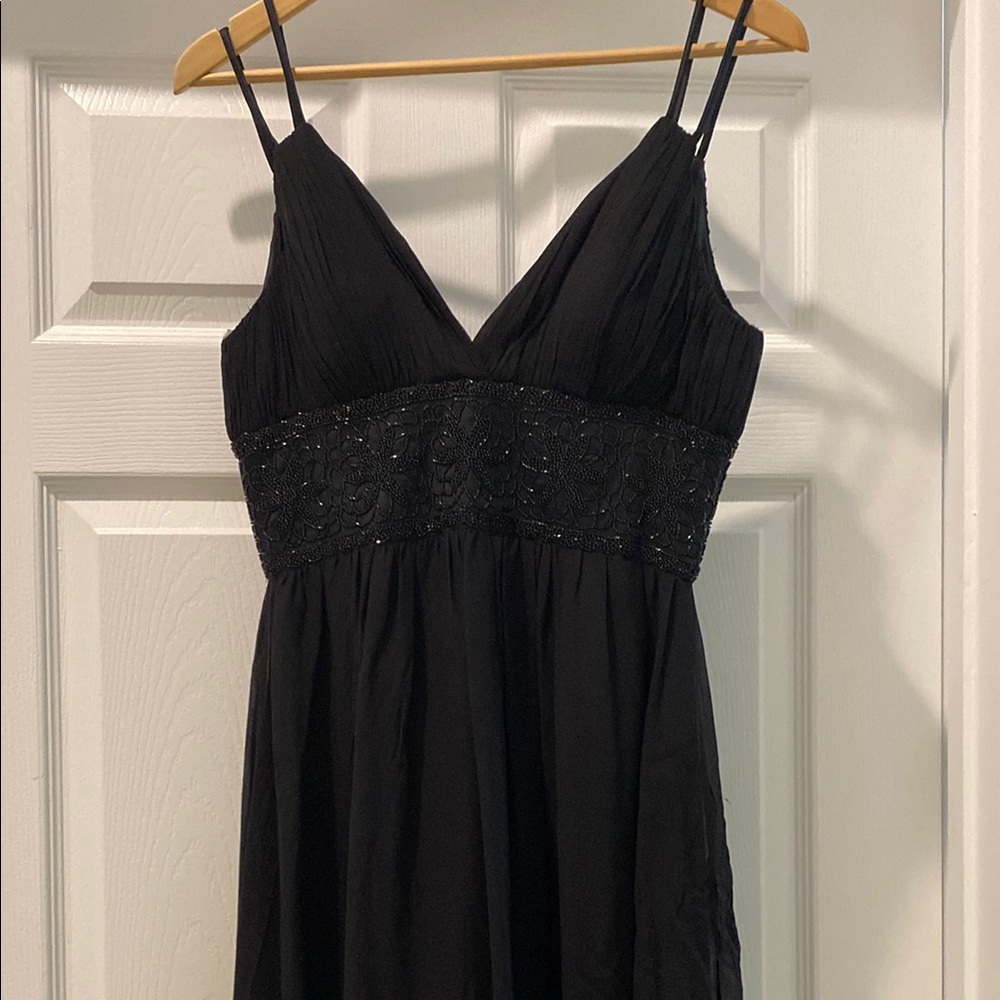OC OC : Black Silk Maxi Silk Dress with beaded waist - Picture 2 of 11